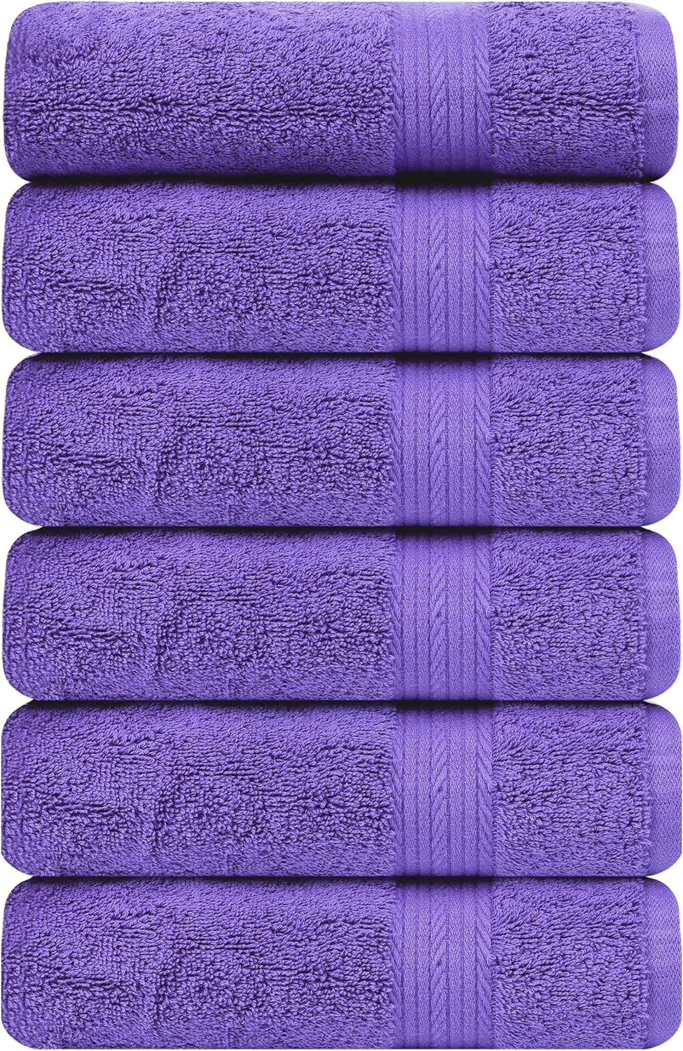 Ample Decor Bathroom Hand Towels 18 X 28 Inch 600 GSM 100% Cotton, Soft Absorbent - 6 Pcs Purple