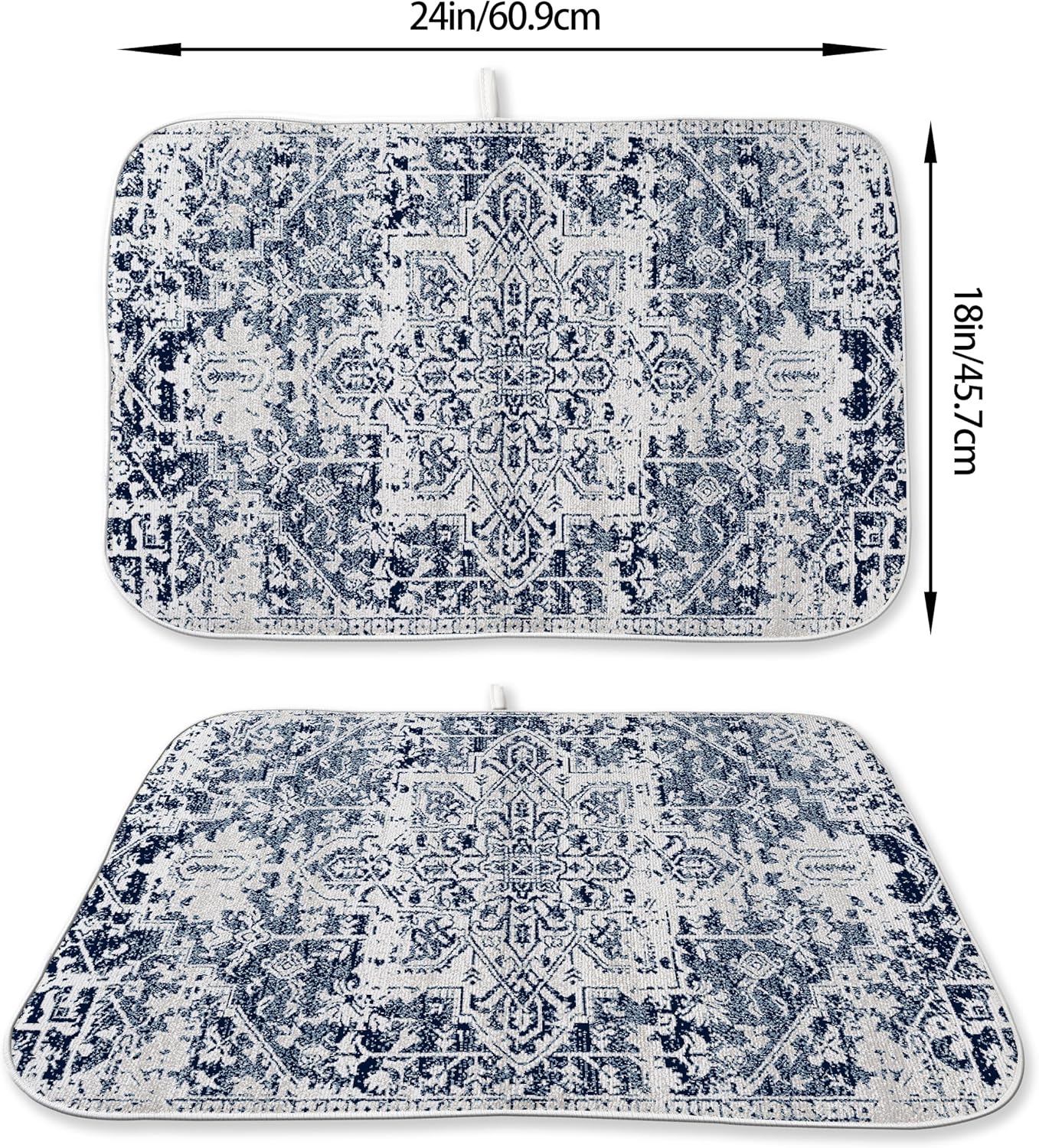 Blue Dish Drying Mat for Kitchen Counter, 18x24 Inch Blue White Boho Style Absorbent Dish Drying Pad Heat Resistant Mat Coffee Bar Mat Dish Drainer Rack Mat