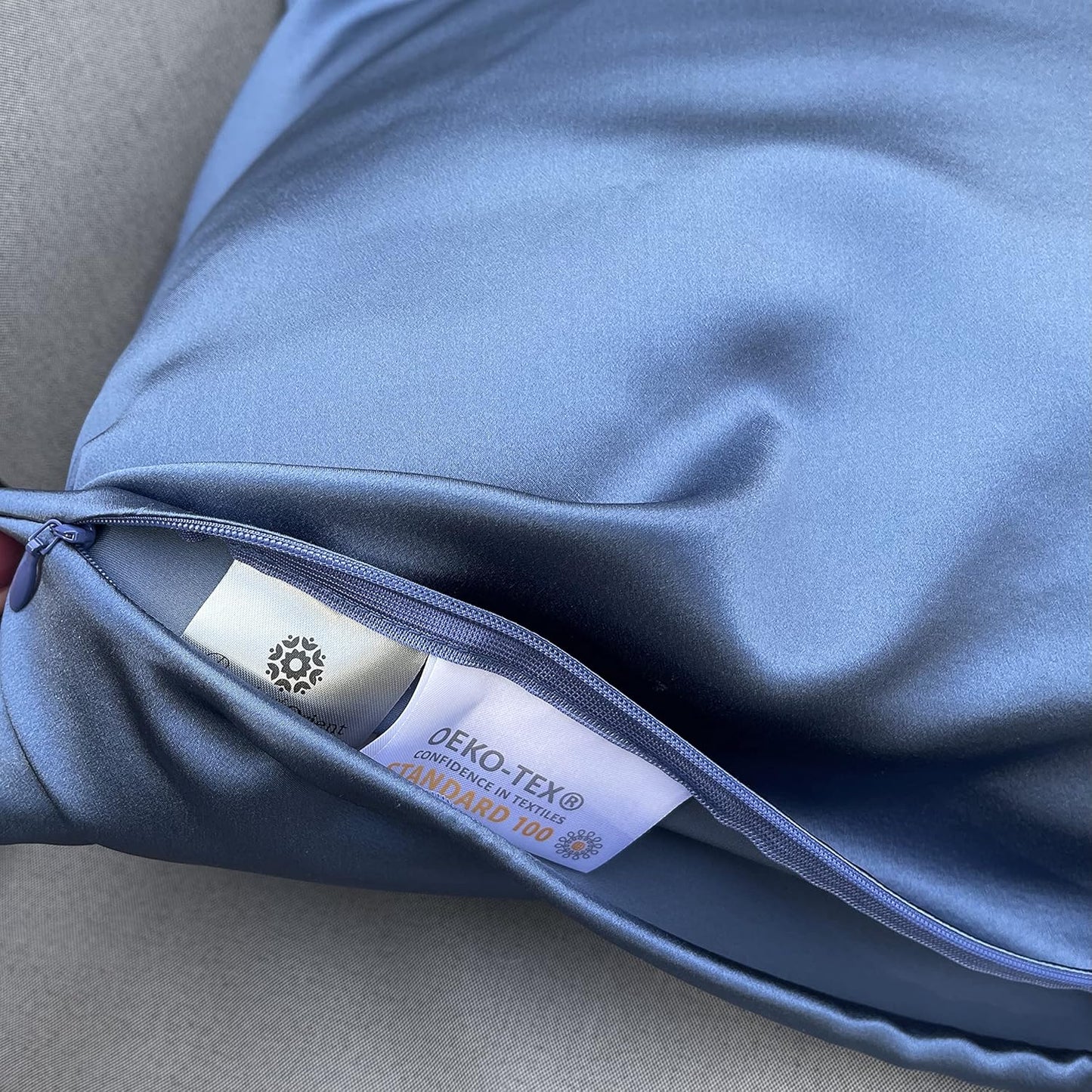 25 Momme Premium Mulberry Blue Silk Pillowcase for Hair and Skin | Handcrafted Hypoallergenic & Anti-Acne Silk Pillow Cases with Zipper | King - 20" x 36", Ocean