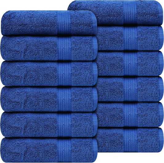 Ample Decor Hand Towels 18 X 28 Inch Set of 12 600 GSM 100% Cotton, Soft Absorbent Thick Durable Premium Quality, for Hotel, Bathroom, Spa, Daily Use, Gym - Machine Washable - Navy Blue