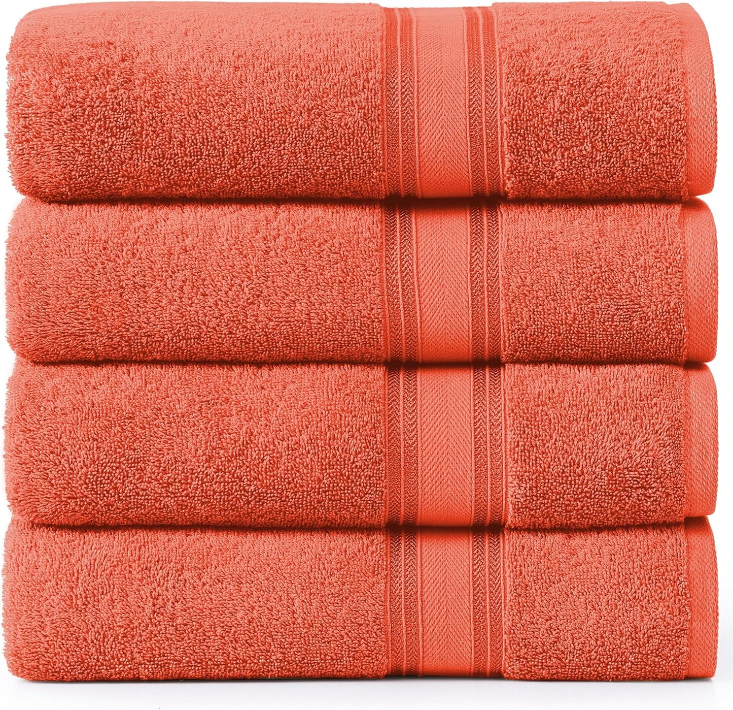 LANE LINEN 100% Cotton Zero Twist, Bath Towels (28"x54") - 4 Pieces - Large Towels for Bathroom - Quick Drying, Soft & Absorbent Large Shower Towel Set - Used in Gym, Hotel, Spa, Home - Living Coral