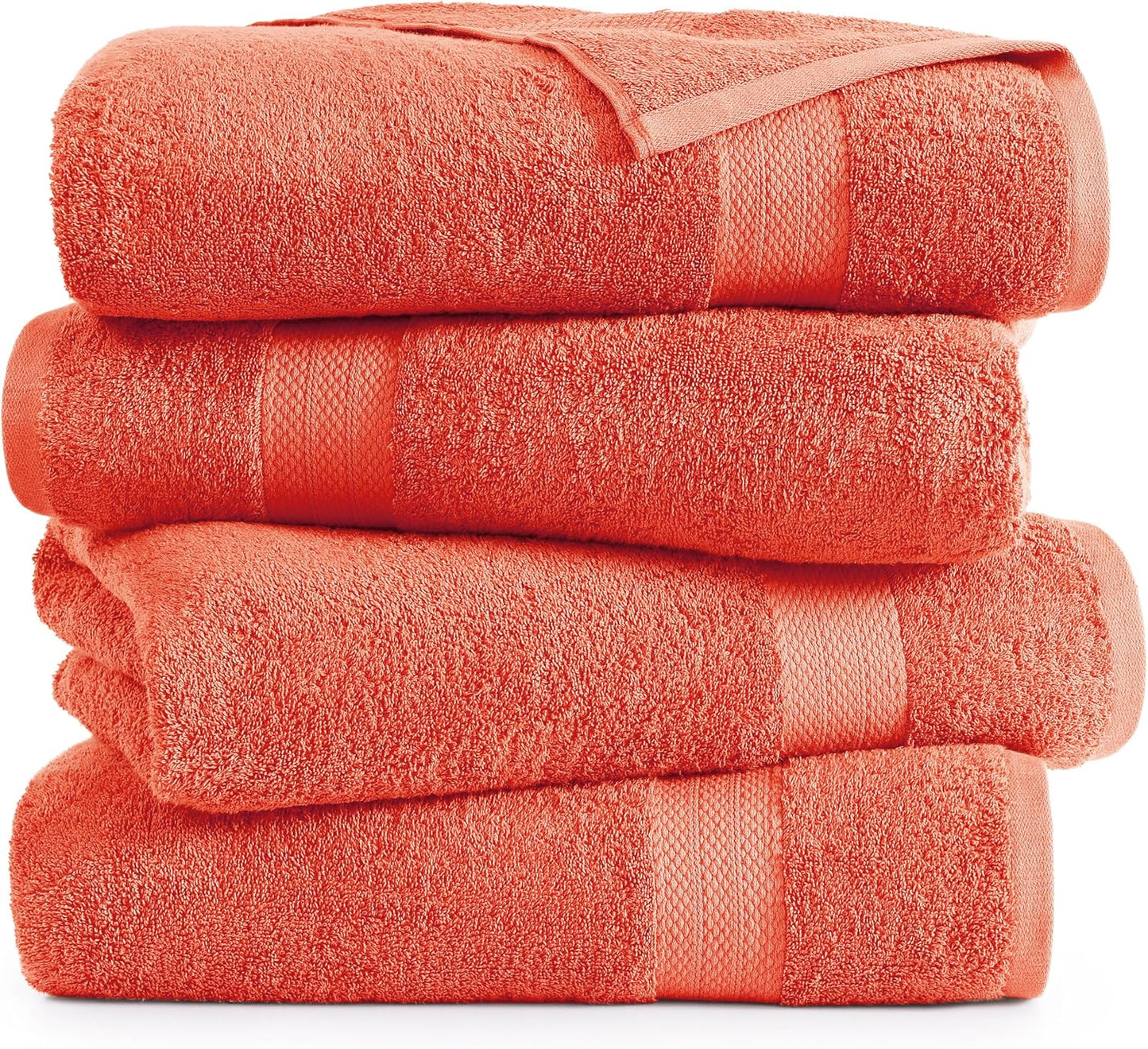 Lane Linen 100% Cotton 4 Pack Bath Sheets (35"x66") - Ring Spun Cotton - Extra Large Bath Towels Set - Quick Drying, Soft & Absorbent Oversized Bathroom Towel Sets - Spa & Hotel Quality - Living Coral