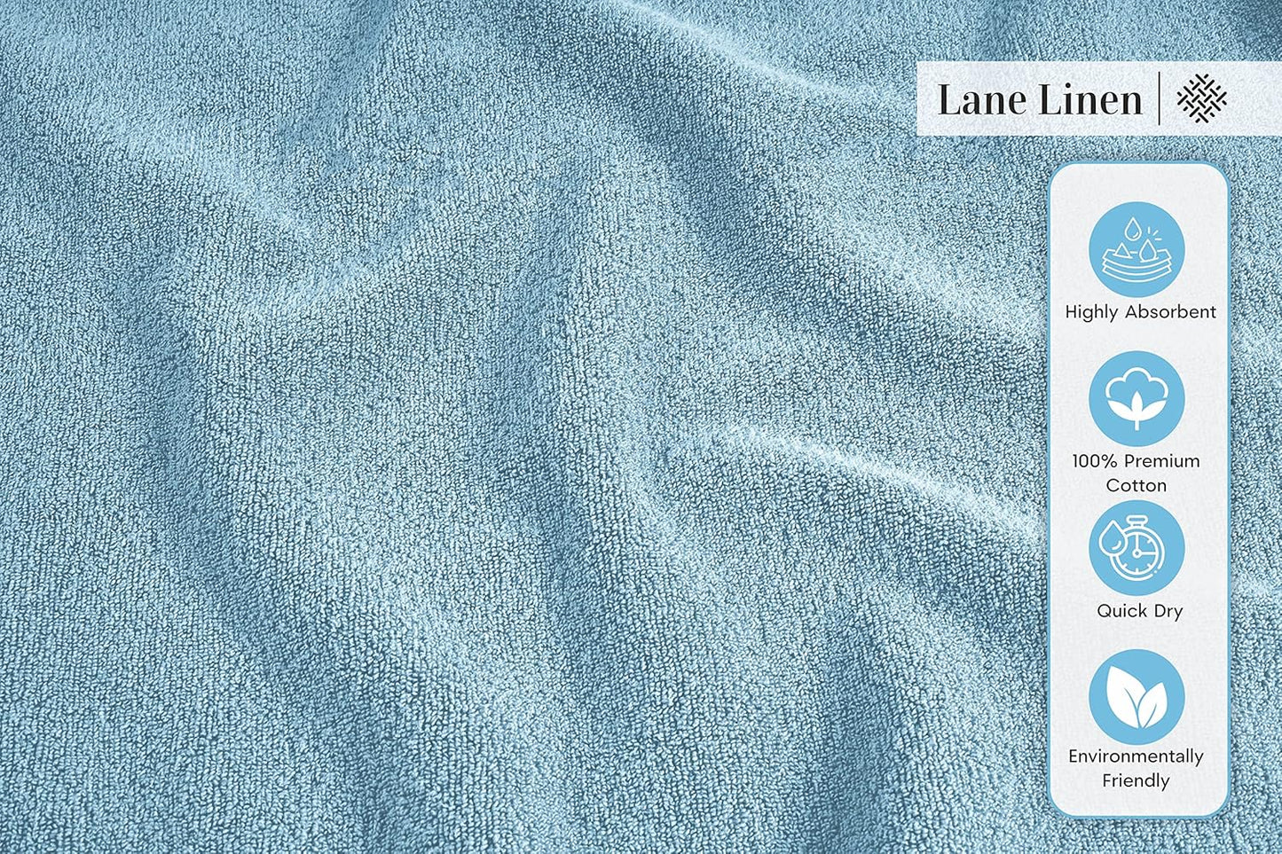 LANE LINEN Luxury Bath Towels Set - 3 Piece 100% Cotton Bathroom Towels, Quick Dry, Extra Aborbent, Super Soft Towels Set 1 Hand Towel, 1 Wash Cloths, 1 Bath Towel, Blue