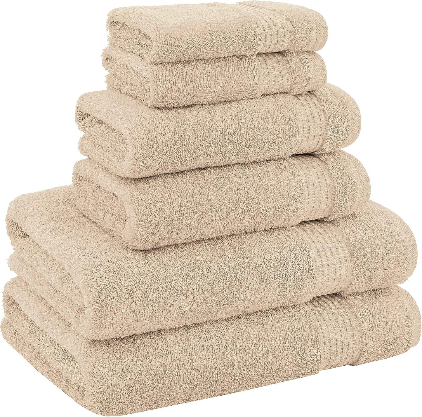 American Veteran 6 Piece Luxury Towel Set, 100% Cotton Turkish Towels - 2 Bath, 2 Hand, 2 Washcloths, Beige