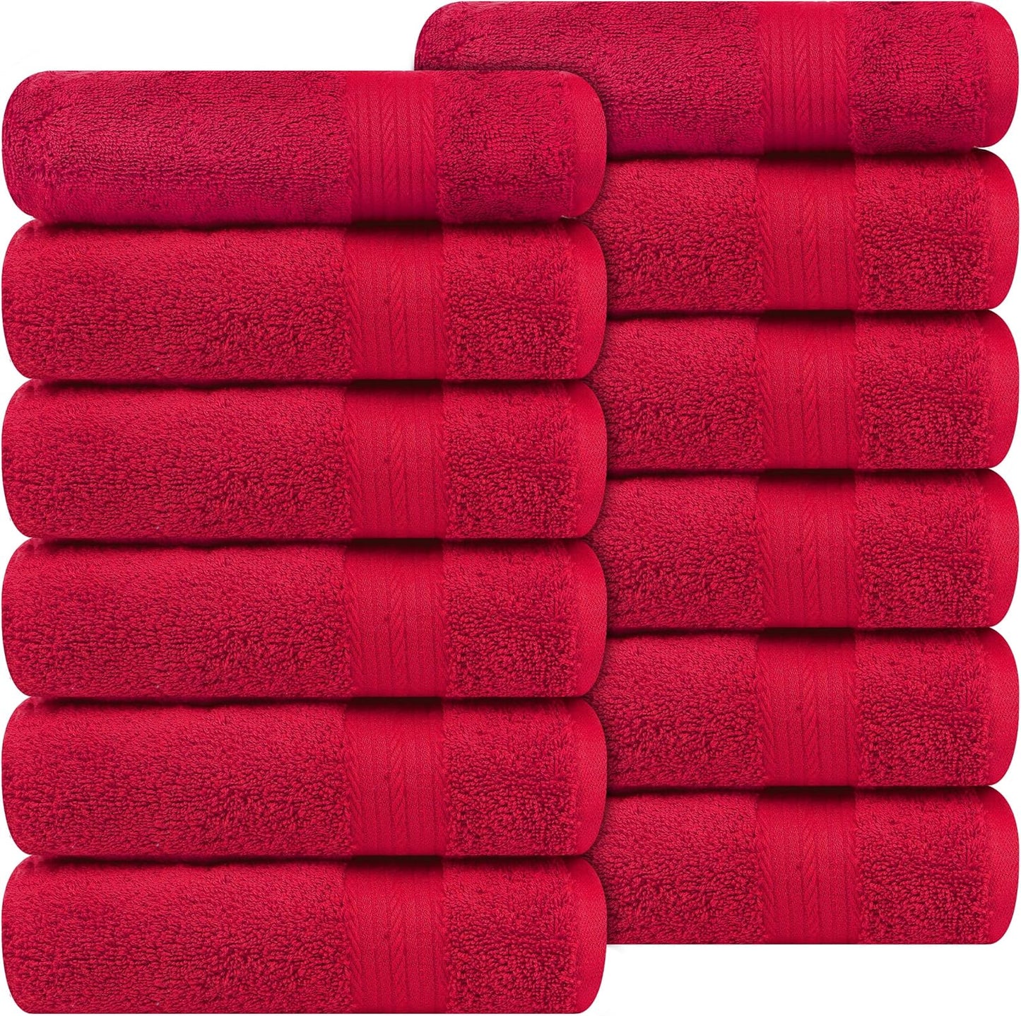 Ample Decor Hand Towel 18 X 28 Inch Pack of 12 600 GSM 100% Cotton, Soft Absorbent Thick Durable Premium Quality, for Hotel, Bathroom, Spa, Daily Use, Gym - Red