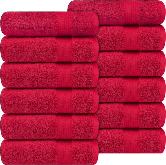 Ample Decor Hand Towel 18 X 28 Inch Pack of 12 600 GSM 100% Cotton, Soft Absorbent Thick Durable Premium Quality, for Hotel, Bathroom, Spa, Daily Use, Gym - Red