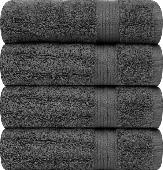 Ample Decor Hand Towel 18 X 28 Inch 600 GSM 100% Cotton, Soft Absorbent - 4 Pcs Gray