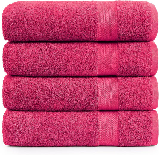 LANE LINEN 100% Cotton Oversized Bath Towels Set of 4 (35"x66") - Ring Spun Cotton Oversized Towels - Quick Dry, Soft & Absorbent Extra Large Bath Towel Set - Dorm Essentials for Girls - Fuchsia