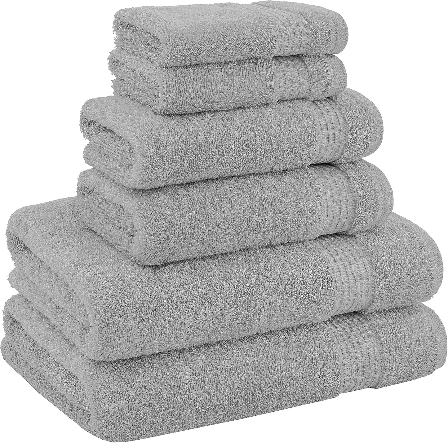 American Veteran Towel, 100% Cotton Turkish 6 Piece Towel Set, Luxury Towels Set of 6 for Bathroom Essentials, 2 Bath Towel 2 Hand Towel 2 Washcloth, Light Grey