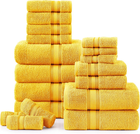 LANE LINEN 100% Cotton Luxury Bath Towel Set - 18 Pieces - Zero Twist, Ultra Soft, Quick Dry & Extra Absorbent - 6 Bath, 6 Washcloths, 6 Bathroom Hand Towels - Machine Wash in Cold Setting - Mimosa