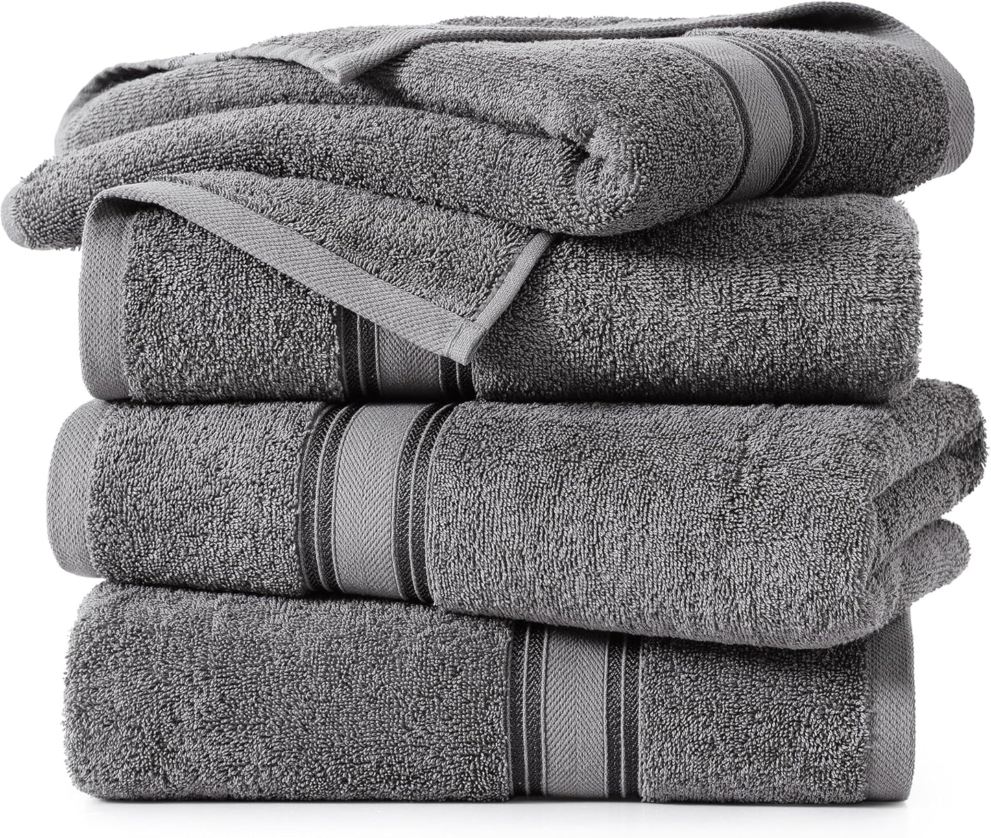 LANE LINEN 100% Cotton 4 Pack Bath Towels Set (28"x54") - Zero Twist, Large Cotton Towels for Bathroom - Quick Dry, Soft & Absorbent Bath Towel Set - Remains Soft After Multiple Washes - Cool Grey
