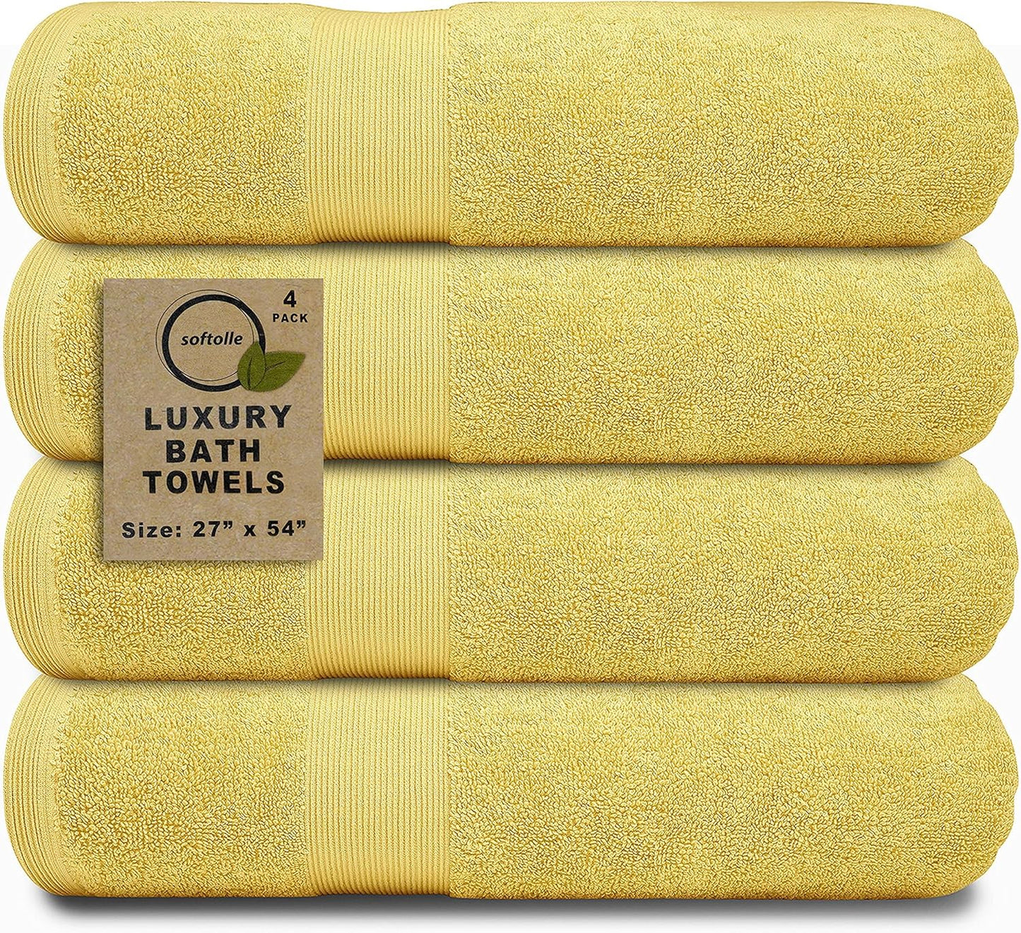 Softolle Luxury Bath Towels Set of 4 (27” x 54”) | Towels for Bathroom | Super Soft | Highly Absorbent Towels for Home, Spa, Gym (Yellow)