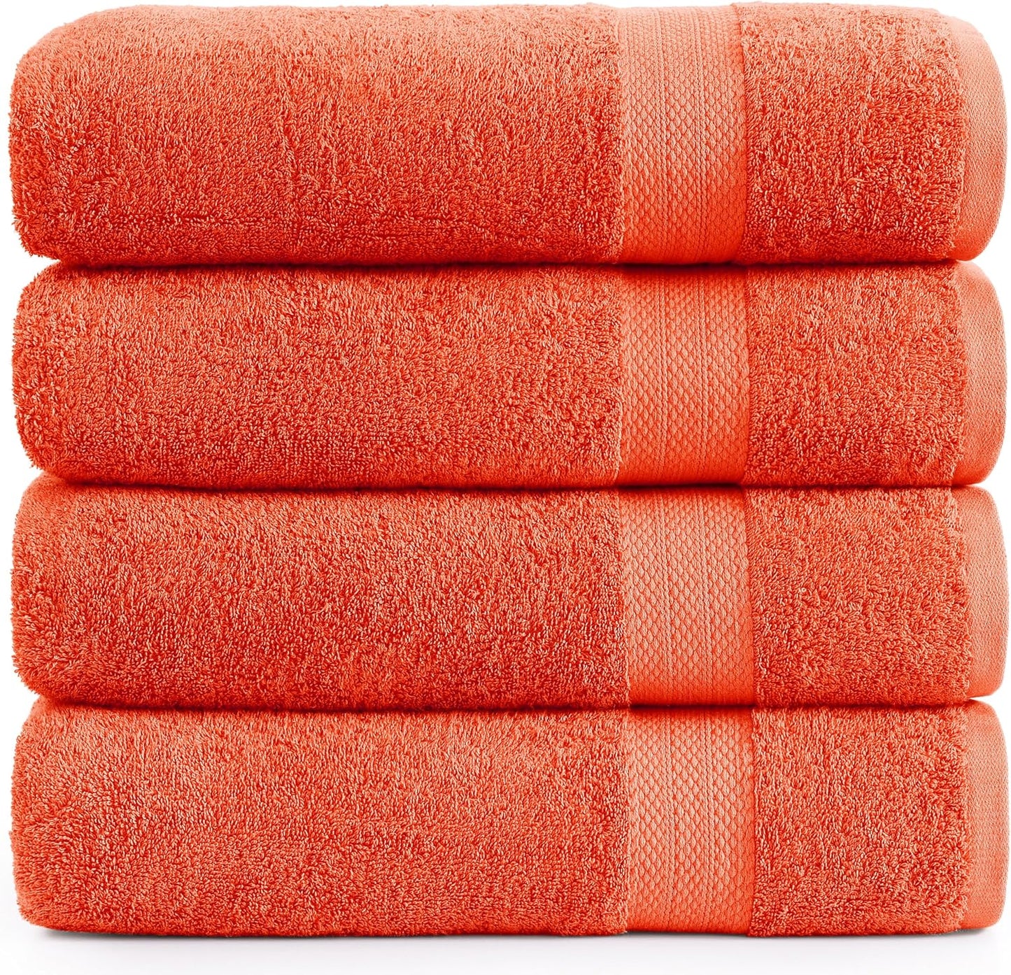 LANE LINEN 100% Cotton 4 Pack Bath Towels (28"x54") - Ring Spun Mercerized Cotton Towels Set for Bathroom - Quick Dry, Soft & Absorbent Large Bath Towel Set - Used for Salon, Spa & Hotel - Tiger Lily