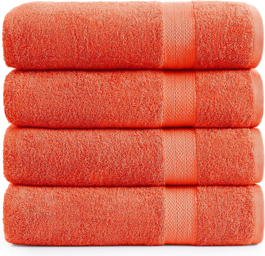 LANE LINEN 100% Cotton 4 Pack Bath Towels (28"x54") - Ring Spun Mercerized Cotton Towels Set for Bathroom - Quick Dry, Soft & Absorbent Large Bath Towel Set - Used for Salon, Spa & Hotel - Tiger Lily