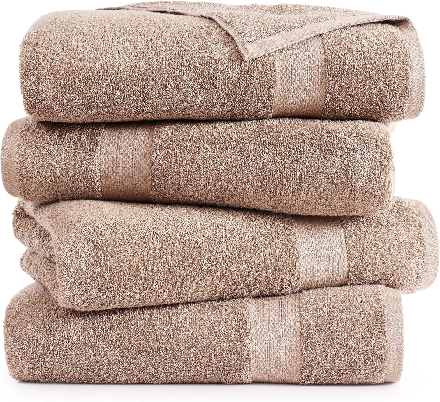 LANE LINEN 100% Cotton Bath Towels Set of 4 (28"x54") - Ring Spun Cotton Bathroom Towel Sets - Quick Dry, Highly Soft & Absorbent Large Shower Towels for Bathroom - Sustainabaly Produced - Taupe