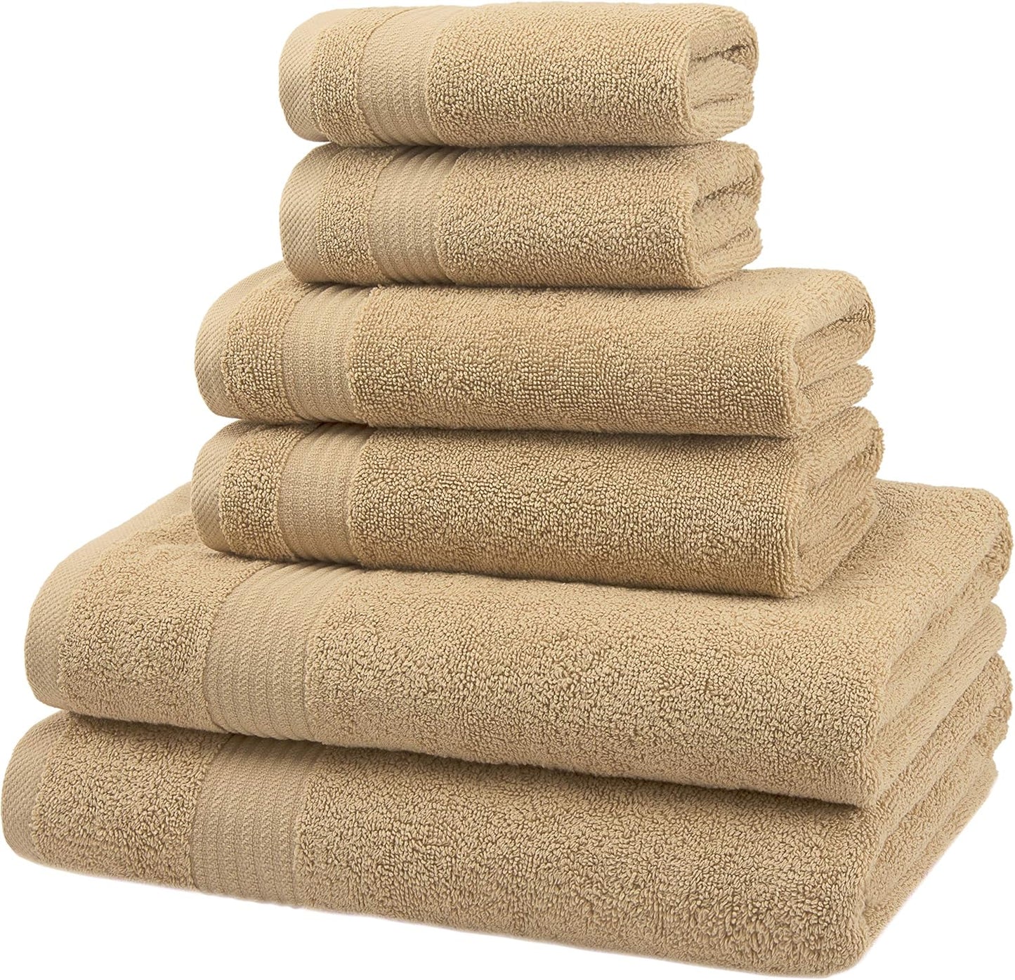 American Veteran Towel, 6 Piece Towel Set for Bathroom, 100% Cotton Turkish Bathroom Towels, 2 Bath Towels 2 Hand Towels 2 Washcloths, Beige