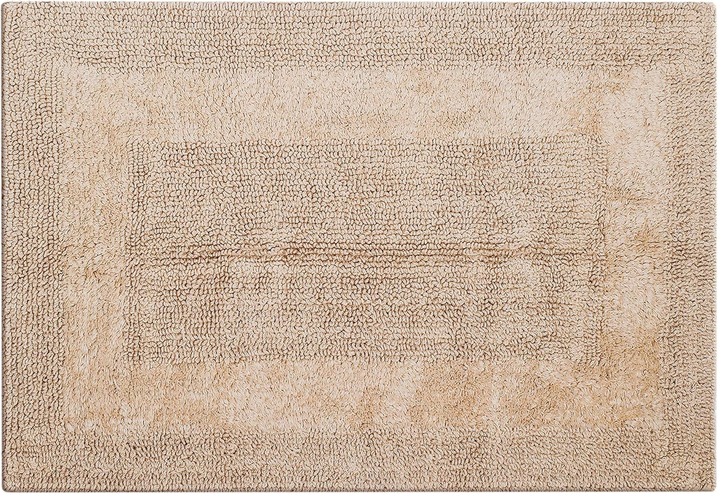 Bathroom Rugs Set 2 Piece Linen Beige Cotton Tufted Reversible Washable Bath Mats for Bathroom Floor| Quick Dry Bathroom Mat for Tub Spa Shower Toilet| Entry Way Door Mats|21x32 & 17x24 Inches