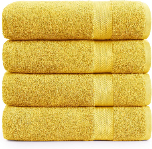 Lane Linen 100% Cotton Bath Towels Pack of 4 (28"x54") - Ring Spun Mercerized Cotton Bathroom Towel Set - Quick Drying, Extra Soft & Absorbent Yellow Bath Towels - Suitable for All Skin Types - Mimosa