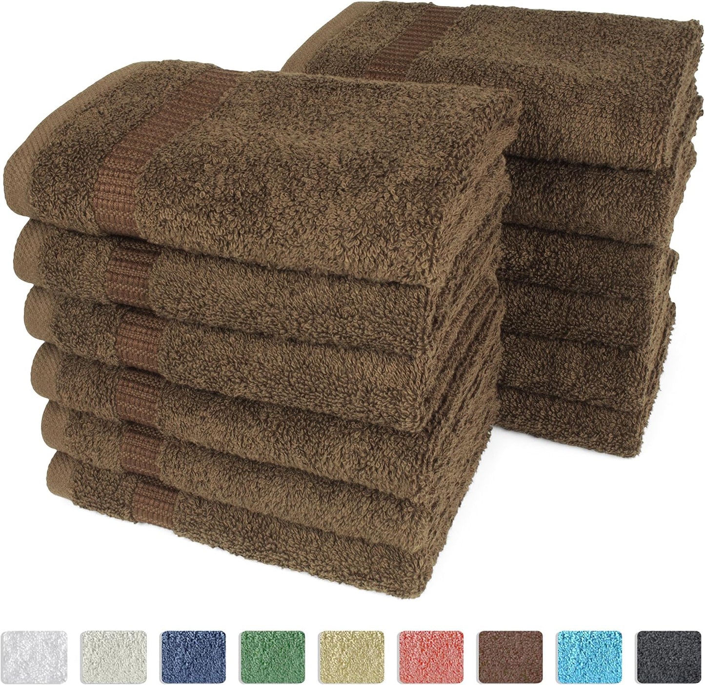 SALBAKOS 100% Turkish Cotton Washcloth Set of 12 13x13 inch | Heirloom Quality | Hotel & Spa Collection | Ultra Soft, Super Absorbent, Washcloth Towels | Made in Turkey (Chocolate, 12 Washcloths)