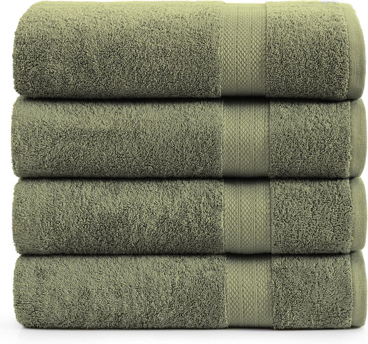 LANE LINEN 100% Cotton 4 Pack Bath Sheets (35"x66") - Ring Spun, Extra Large Cotton Bath Towels Set - Quick Dry, Soft & Absorbent Oversized Towel Set - Remains Soft After Multiple Washes - Oil Green