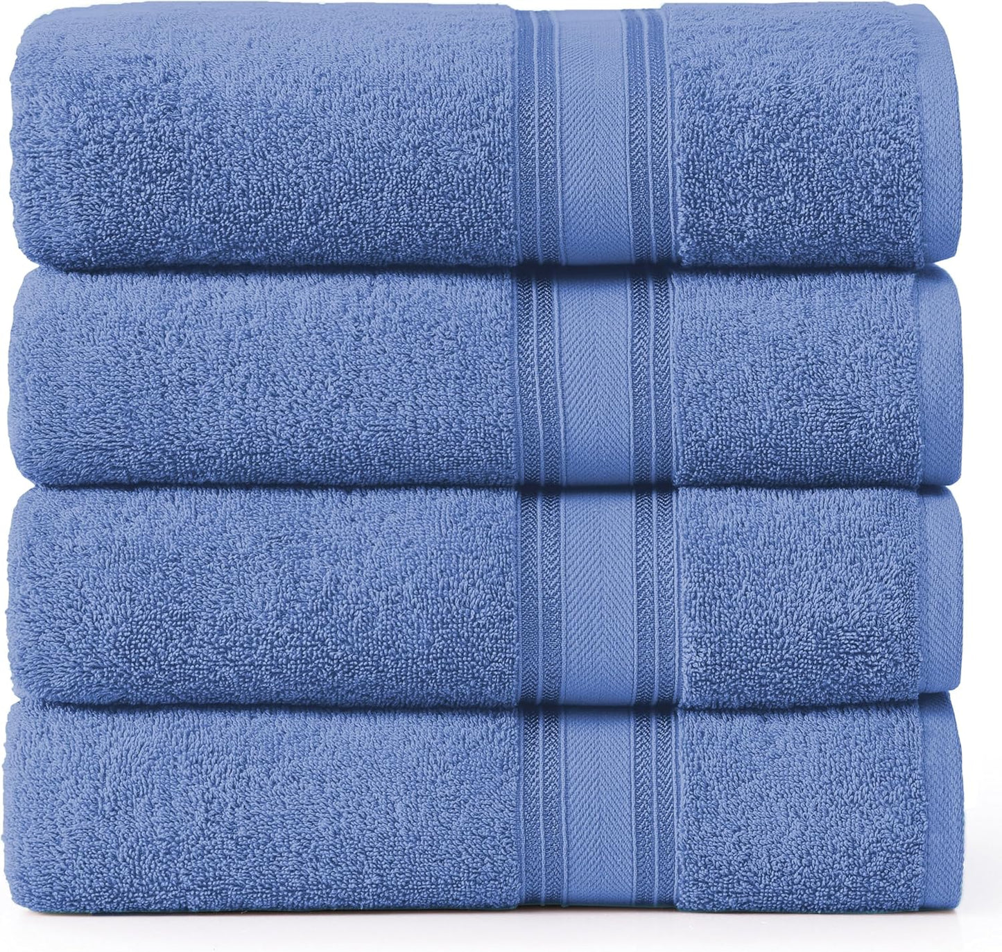 LANE LINEN 100% Cotton 4 Pack Bath Towels (30"x60") - Zero Twist, Mercerized Cotton Bathroom Towels Set - Quick Dry, Soft & Absorbent Large Bath Towels - Machine Wash in Cold Water - Cerulean Blue