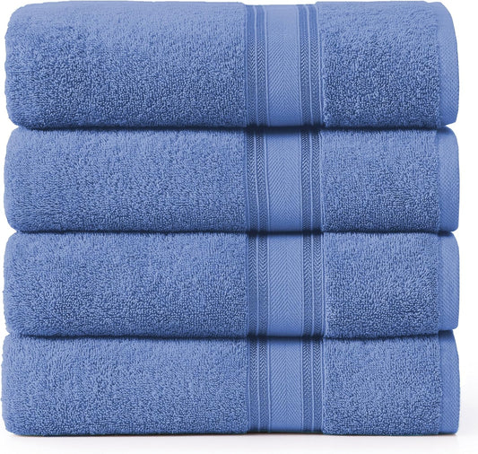 LANE LINEN 100% Cotton 4 Pack Bath Sheets (35"x66") - Zero Twist Cotton Extra Large Bathroom Towels - Quick Dry, Soft & Absorbent Oversized Bath Towels - Machine Wash in Cold Water - Cerulean Blue