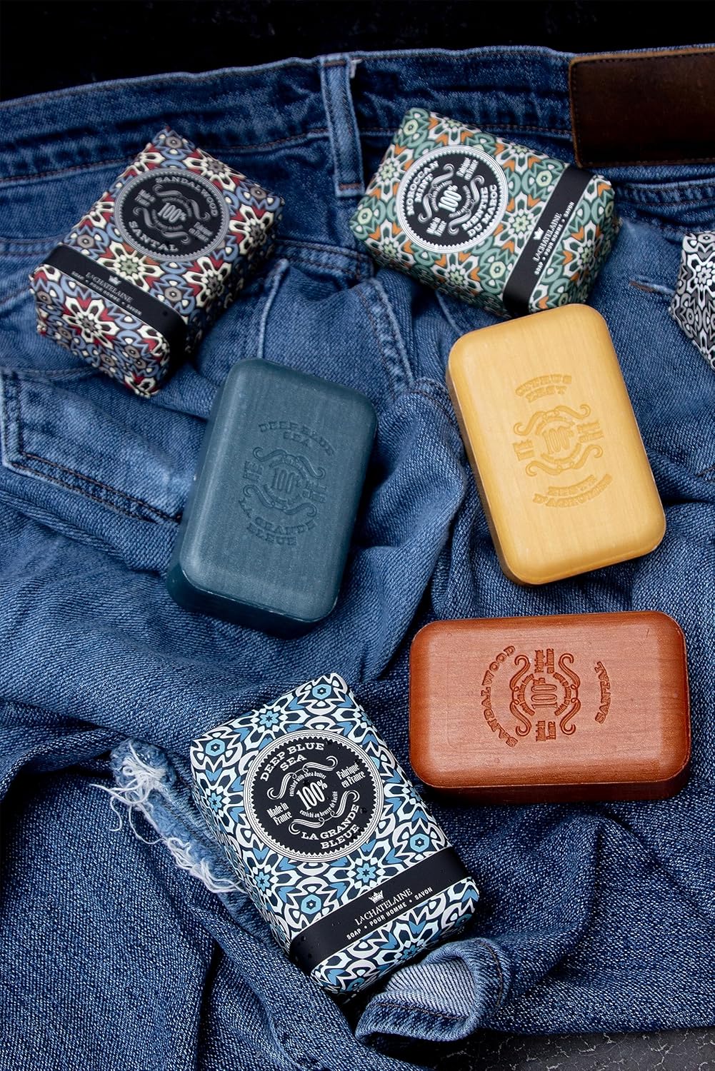 La Chatelaine Soap Supply Tin Gift Set |Unisex, Men, Women| Plant-based shea butter bar soaps | Made in France | Natural and Organic | Large soap bars | Set of 6, 8.8 oz./250g bars - Red Mosaic