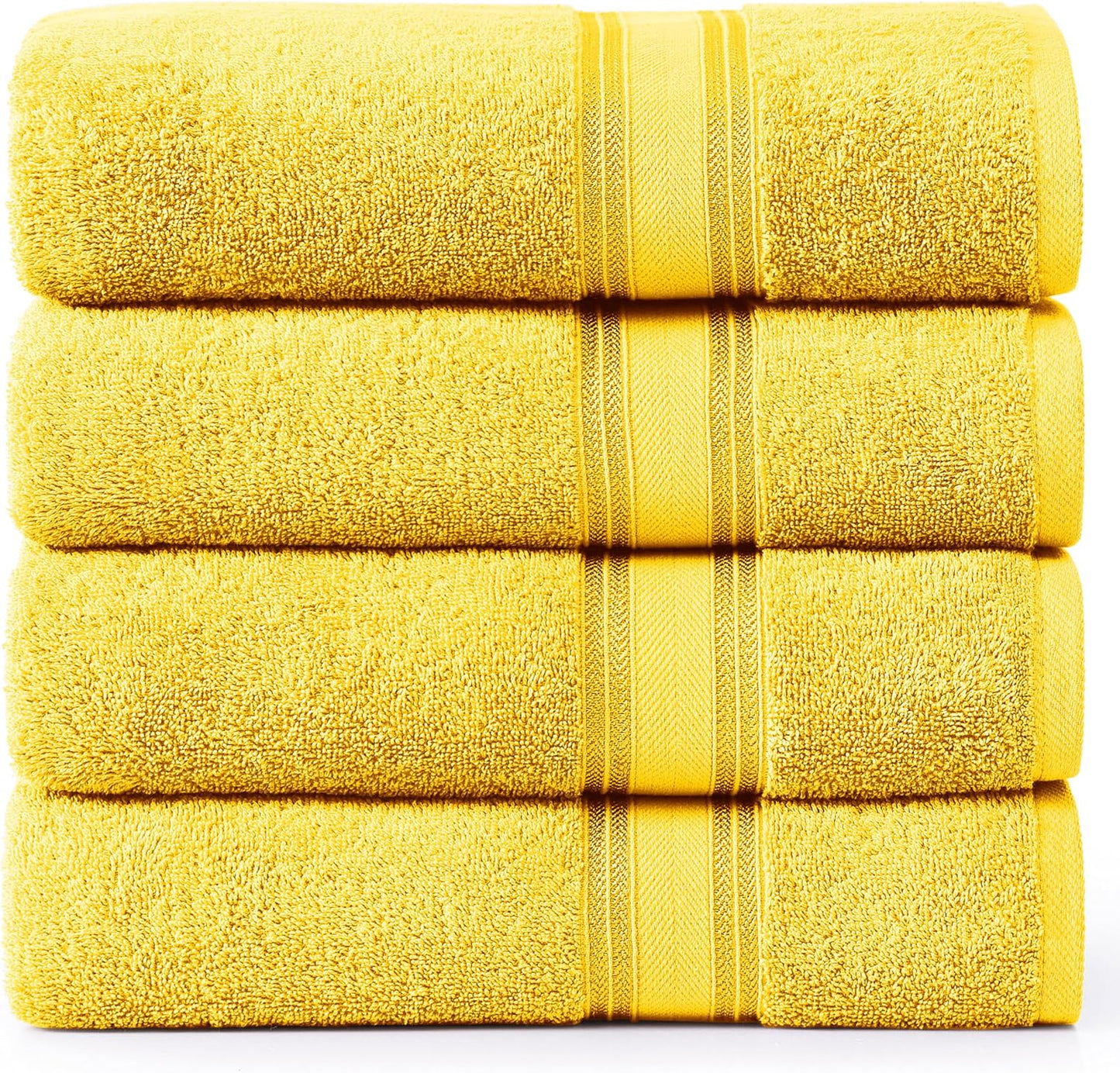 LANE LINEN 100% Cotton Bath Towels Pack of 4 (30"x60") - Zero Twist, Mercerized Cotton Bathroom Towel Set - Quick Dry, Extra Soft & Absorbent Yellow Bath Towels - Suitable for All Skin Types - Mimosa