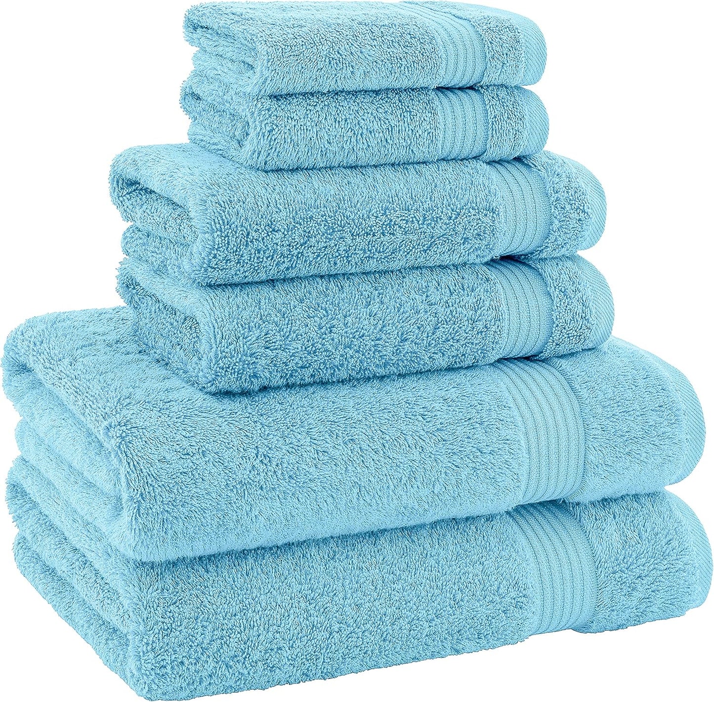 American Veteran Towel, 100% Cotton Turkish 6 Piece Towel Set Luxury Towels Set of 6 for Bathroom Essentials, 2 Bath Towels 2 Hand Towels 2 Washcloths, Sky Blue